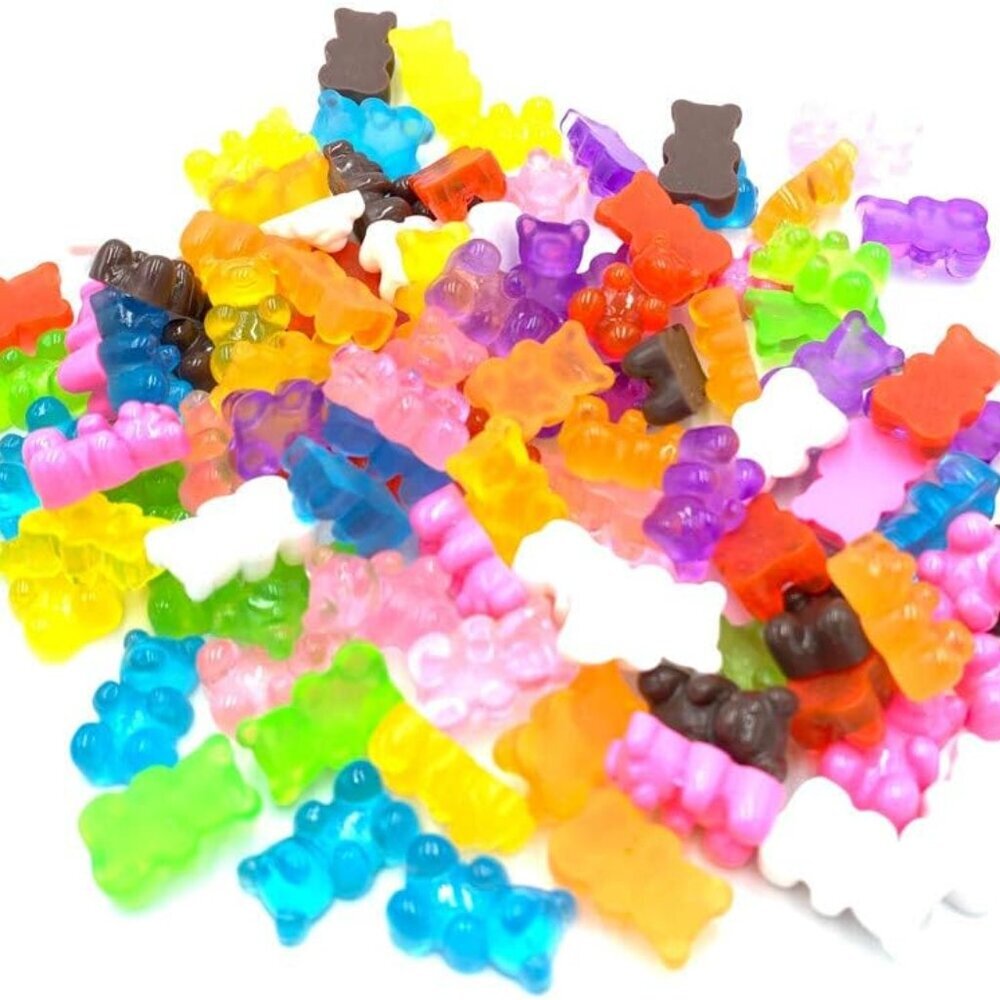 100pcs Resin Gummy Bear Charms Pendants Resin Bear Keychains Colorful Bear Candy
